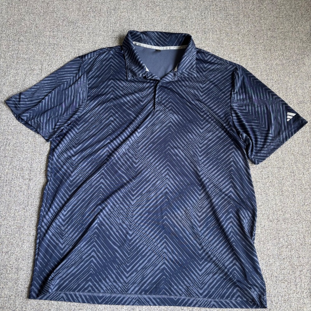Adidas Polo Shirt Mens XL Navy Blue Chevron Zig‎ Zag Performance Golf Athletic